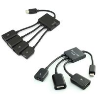 1PC 4 in 1 Micro USB Host OTG Charge Hub Cord Adapter Splitter For Android Smartphones Tablet Black Cable 20cm