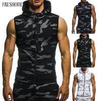 Freshone Gym Mesh Hoodies Zip Up Sleeveless Hooded Tank