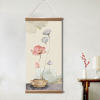 Chinese Style Flower Decoration for Living Room Wall Art Picture Poster Print Wood Scroll Canvas Paintings Home Decor with Frame