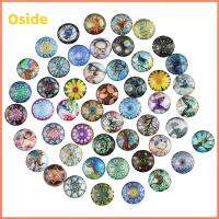 OSIDE 50Pcs 12mm ครับ Cabochons แก้วพิมพ์ลาย กระจกสำหรับผู้หญิง 50รูปแบบ กระเบื้องคาไลโดสโคป cabochons กระเบื้องโมเสค สีสันสดใส พลอยโดมแบน ทำเครื่องประดับ DIY