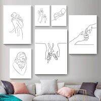 【ELE Photo frame】แม่พ่อ Baby Art Line Drawing โปสเตอร์จับมือบทคัดย่อ Minimalist Wall ผ้าใบพิมพ์ภาพวาดเนอสเซอรี่ตกแต่ง Pictures