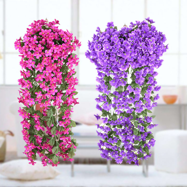 ดอกไม้ประดิษฐ์สีม่วงดอกไม้ของตกแต่งบ้านแขวนผ้าไหมอุปกรณ์ตกแต่งสวนดอกไม้ปลอมหน้าต่าง