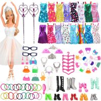 79Pcs/Set Barbies Doll Clothes Accessories for Barbie Doll Shoes Boots Mini Dress Handbags Crown Hangers Glasses For Barbie Doll