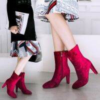 HOT★ฤดูหนาวที่อบอุ่นรองเท้าผู้หญิงกำมะหยี่ Booties ส้นสูงแพลตฟอร์มสั้นรองเท้า Plush ซิป Snow Botas หญิงรองเท้า