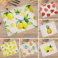 【CC】❁△♚  Lemon Fruit Placemat Room Strawberry Cotton Dining Table 32x42cm Coaster Bowl Mats