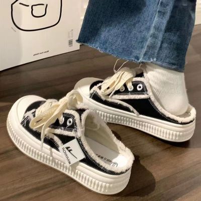 【Hot Sale】 Pull back semi-trail shoes women 2023 spring and autumn new Baotou outer thick bottom fragrant slip on lazy summer