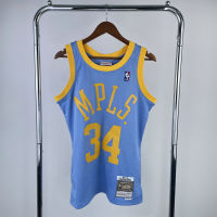 【Mitchell&amp;Ness】Mens New Original Lakers #34 Shaquille ONeal Vintage Jersey Heat-pressed Hardwood Classics Swingman MPLS Blue