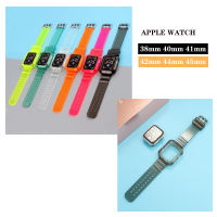 สายรัดซิลิโคนใส + เคสสำหรับ Apple Watch,ซีรี่ส์7 6 1 2 3 4 5 SE 38มม. 40มม. 42มม. 44มม. 41มม. 45มม.