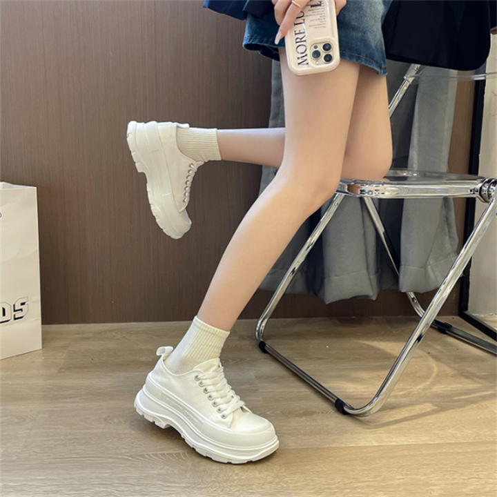 amandad-stores-รองเท้าผู้หญิง-ผ้าใบพื้นหนาเสริมความสูงใหม่-รองเท้าสีขาวขนาดใหญ่-รองเท้าผ้าใบสตรี-preppy-แบบผูกเชือกลำลอง-ส่งจากประเทศไทย