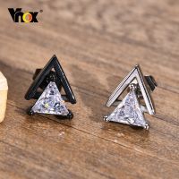 Vnox Punk Stud Earrings for Men Triangle AAA CZ Stone Earrings Geometric Stainless Steel Cool Rock Boy Ear Jewelry