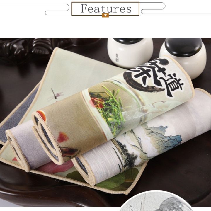 dream-ผ้าเช็ดตัวอุปกรณ์ชาเนื้อกวางเนื้อหนาสำหรับห้องครัวทาสีสไตล์จีนแผ่นชาแผ่นรองจาน