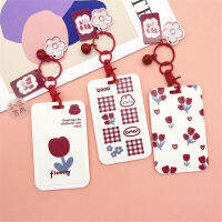 Cute Little Red Flower Bank Card Protector Card Holder Keychain Work ID Card Tag Campus Meal Card Holder