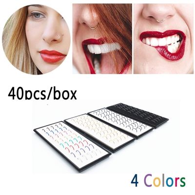 (40pcs/box)2020 Fashion Body Jewelry 9x0.6mm Colorful Stainless Steel Nose Hoop Nose Ring Stud Punk Style Body Piercing Jewelry