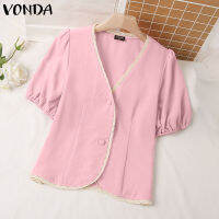 VONDA ผู้หญิงผู้หญิง V คอแขนสั้นพัฟเสื้อฤดูร้อน (ดอกไม้เกาหลี) #2