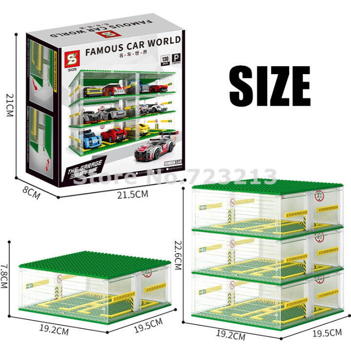 ชั้น3d-ที่จอดรถจำนวนมากที่มีชื่อเสียงรถแสดงโรงรถแสดงที่ชัดเจนกรณีรุ่นสำเร็จรูป-moc-อิฐชุดของเล่นสำหรับเด็ก