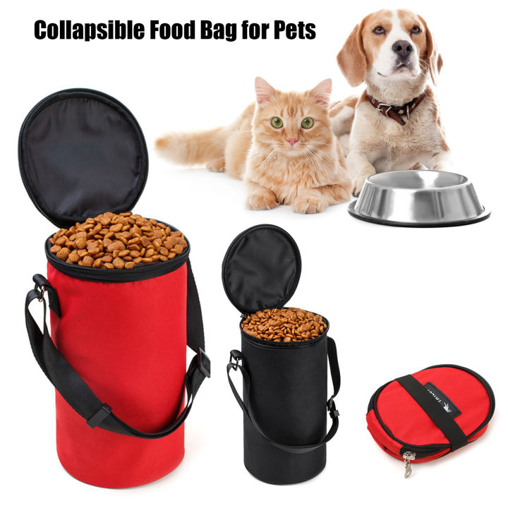 อาหารพับได้กระเป๋าฝาพับชามพกพาได้-leak-proof-สำหรับสัตว์เลี้ยงแมวลูกสุนัข-สีแดง
