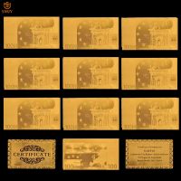 10Pcs/Lot Set European Gold Plated Banknotes 100 Euros Gold Foil Banknotes Replicas Currency Paper Money Collection