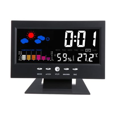 LCD Digital Thermometer Hygrometer นาฬิกาปลุกปฏิทินจอแสดงผลที่มีสีสันเสียง C