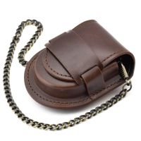 Fashion Male Back Brown Cover Vintage Classic Pocket Watch Box Holder Storage Case Coin Purse Pouch Bag With Chain