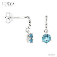 LenYa Jewelry ต่างหูบลูโทแพซ  (Blue Topaz)  ตัวเรือนเงินแท้ 925 ชุบโรเดียม ดีไซน์เล็กๆน่ารัก