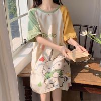 【Ready】? Nightgown for women summer pure short-sed th summer cute cartoon jamas -length home clot