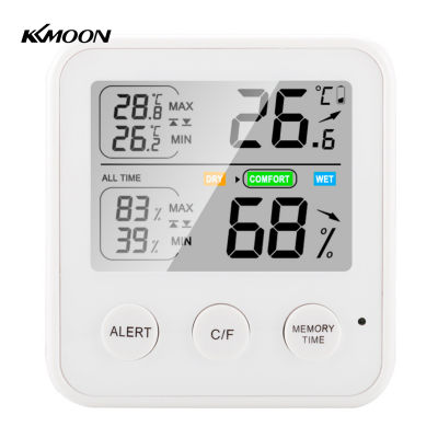 KKmoon ความแม่นยำสูง M-แม่เหล็กเครื่องวัดอุณหภูมิความชื้น Thermo-Hygrometer หน้าจอ LCD °C/°F Switchable All-Time/24ชั่วโมงสูงสุดขั้นต่ำอุณหภูมิความชื้น Comfort ฟังก์ชั่นเตือนสีขาว