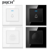 Type 86 embedded 110V/220V wired hotel doorbell home doorbell switch wall button with LED indicator tempered crystal glass pane