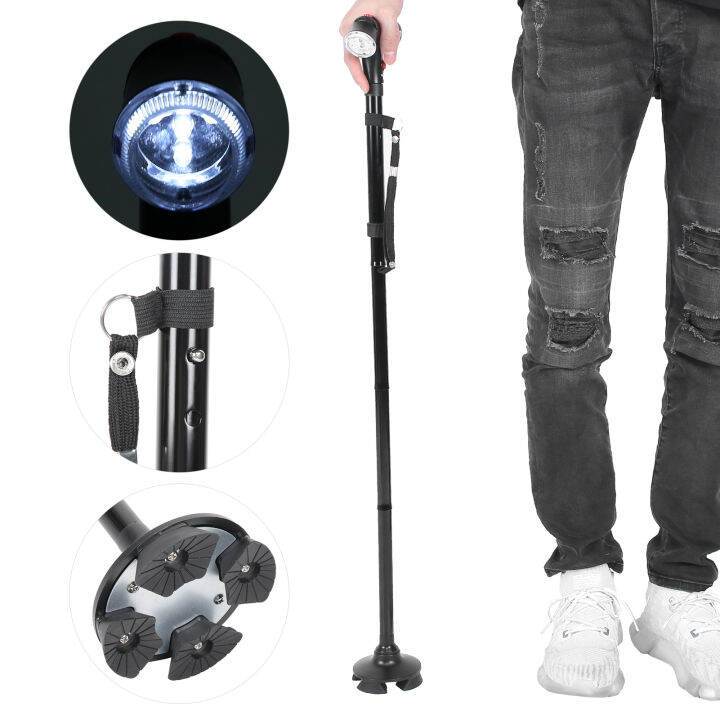 Multifunctional Elderly Walking Stick with Light Adjustable Anti‑Slip