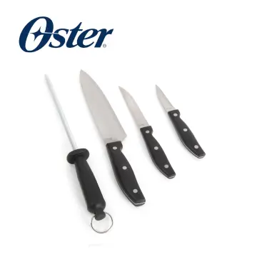 Oster Granger 5 Piece Stainless Steel Cutlery Knife Set with Half Moon  Natural Wood Block