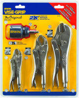 DayMark Irwin 2077703 Vise Grip 3 Piece 10-Inch Straight, 7-Inch Curved, and 5-Inch Curved with Wire Cutter Plier Set with Free 8 in 1 multi-tool