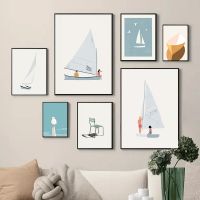 Sailboat Nautical Canvas Prints Garden Chair Art Sail Away Posters Painting Nordic Wall Pictures For Nursery Living Room Decor