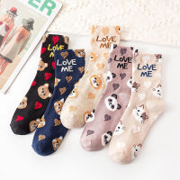 5 Pairs Cute Colorful Lovelty Harajuku Kawaii Women Socks Cartoon Cat Dog Panda Girl Cotton Casual Socks