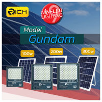 Rich โคมไฟ สปอร์ตไลท์โซล่าเซลล์ LED รุ่น GUNDAM กำลังไฟฟ้า 60w 100w 200w และ 300w ไม่ต้องต่อไฟบ้าน ไม่ต้องเสียค่าไฟ ให้แสงสว่างที่คุ้มค่า