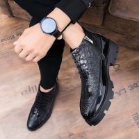 Mens High Top Leather Shoes, Shiny Surface, Business Comfort, Fashion, Leisure Short Boots, Inner Heightening Mens Shoes