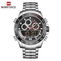 ⌚2023 NAVIFORCE นาฬิกาข้อมือผู้ชายนาฬิกา LED สแตนเลสสตีลสุดหรูนาฬิกาข้อมือดิจิตอลควอตซ์สำหรับนาฬิกาผู้ชายทหาร9188