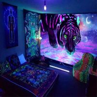 Fluorescent tapestry UV Bohemian wall hanging witchcraft skeleton tiger psychedelic home decoration Knitting  Crochet