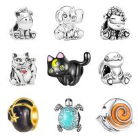 2023 New Lovely Lucky Cat Dog Rabbit Unicorn Owl Puppy DIY Animal Beads Fit Original Pandora Charm Silver Color Bracelet Jewelry