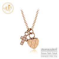 555jewelry จี้พร้อมสร้อยคอ รูปหัวใจและไม้กางเขนประดับ CZ รุ่น MNC-N143-C สร้อยคอ สร้อยคอแฟชั่น สร้อยคอผู้หญิง สร้อยคอสแตนเลส สร้อยสแตนเลส (P6)