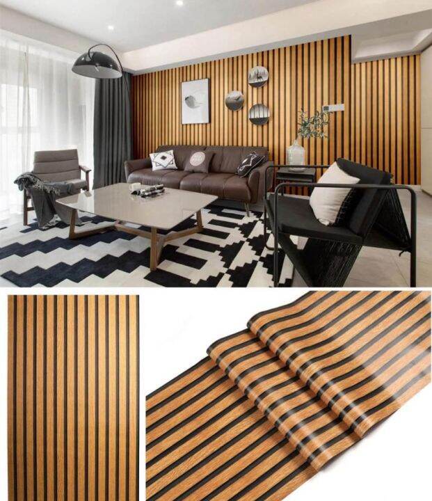 Wallpaper Dinding Aesthetic Ruang Tamu Motif Panel Kayu Serat | Lazada