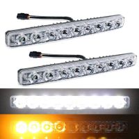 2ชิ้น9 LED ไฟตัดหมอกแบบไดนามิกเลี้ยวไฟทำงานกลางวันบาร์รถ DRL พวงมาลัย/สีเหลืองอำพันเลี้ยวอุปกรณ์เสริมในรถยนต์