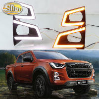 SNCN ไฟหน้ารถ LED กลางวัน2ชิ้น12V สำหรับ Isuzu D-Max Pick-Up รถบรรทุก2020 2021สัญญาณไฟกลางวันสีเหลืองแบบไดนามิกไฟตัดหมอก DRL