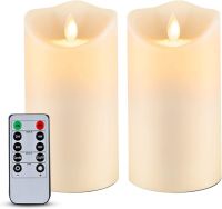 2 pack 6” x 3” Outdoor Waterproof Flameless Candles Flickering Moving Flame LED Candles Battery Candle with Remote and Timers