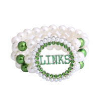 New Popular Handmade Stretch White Green Three Layers Pearl Sorority Greek Incorporated Links celet