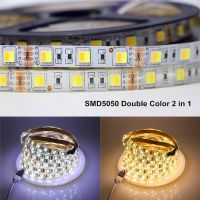 [Hot K] SMD 5050สีคู่2 In 1แถบไฟ LED 12V 5M 60 Les/ M CT ปรับ5025เทป LED ที่มีความยืดหยุ่นเย็นสีขาว + ริบบิ้นไฟไฟ LED แสงสีขาวอุ่น