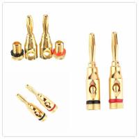 4pcs 4mm Speaker Banana Plug Audio Jack Cable Connector Adapter (Gold) (Intl) - Intl