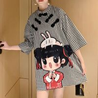 2023 New Summer Improved Cheongsam Dress Loose Relaxed Slim Pan Buckle Checker Print National Style Cute Short Sleeve Doll Dress Haberdashery