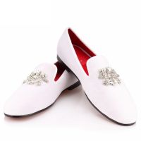 COOL TIRO White Velvet Dress Shoes Men Loafers Smoking Slippers Rhinestones Crystal Tassel Party Wedding Flats Casual Shoes Slip