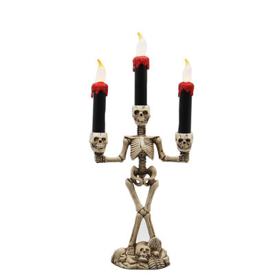 Halloween Skull Candle Holder Light, Skeleton Skeleton Flameless Candle Lamp Party Bar Decoration LED Lamp Batteries Powered