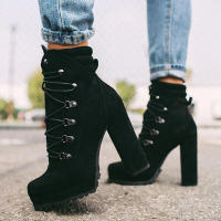 Women Boots  Autumn Platform Boots Women High Heel Lace Up Booties Women Shoes Plus Size Suede Martin Boots Botas De Mujer