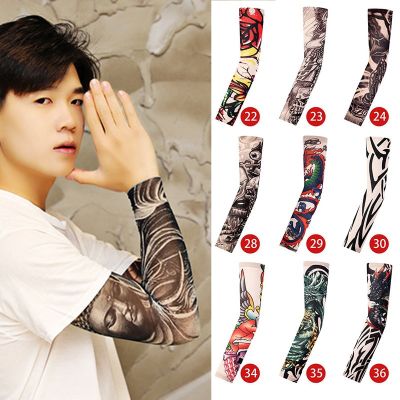 1Pc Outdoor Cycling Sleeves Elastic Men Fake Temporary Tattoo Sleeves 3D Tattoo Printed Armwarmer UV Protection Ridding Sleeves Sleeves